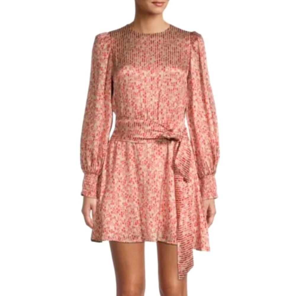 Alice + Olivia Molli Floral Belted Mini Dress Red Floral Stripe Women's Size 8